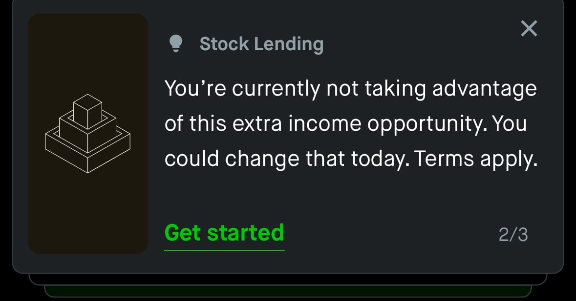 A Robinhood carousel ad for stock lending.